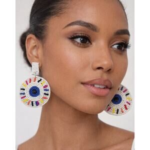 Kay Lee White Colorful Evil Eye Beaded Earrings New